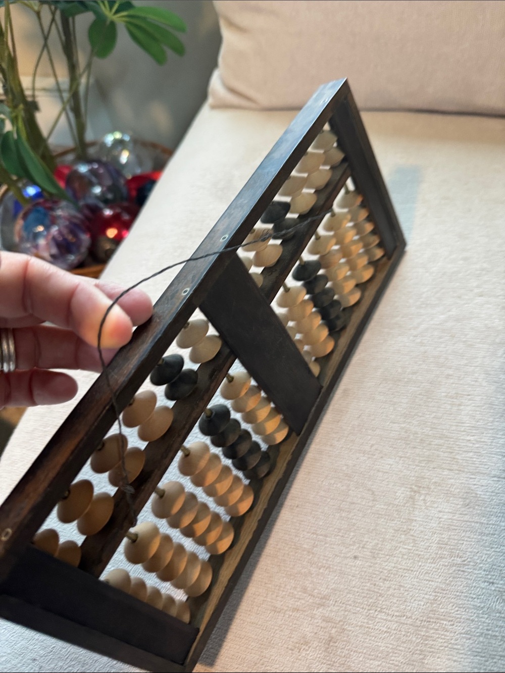 Vintage Chinese Abacus Wood And Brass Lotus Flower Brand - Picture 5 of 8